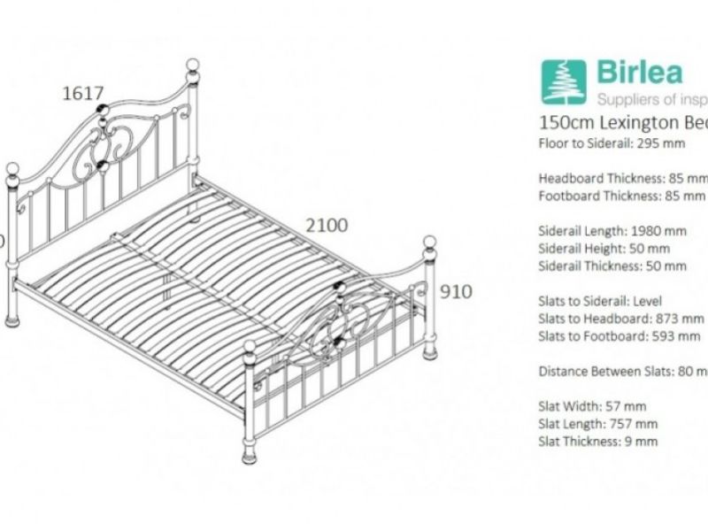 Birlea Lexington Black Nickel 5ft Kingsize Metal Bed Frame