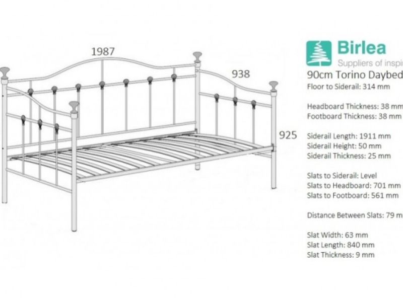 Birlea Torino 3ft Single Black Metal Day Beds Frame with Trundle