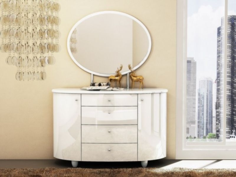Birlea Aztec White Gloss 4 Drawer Dresser and Mirror Set