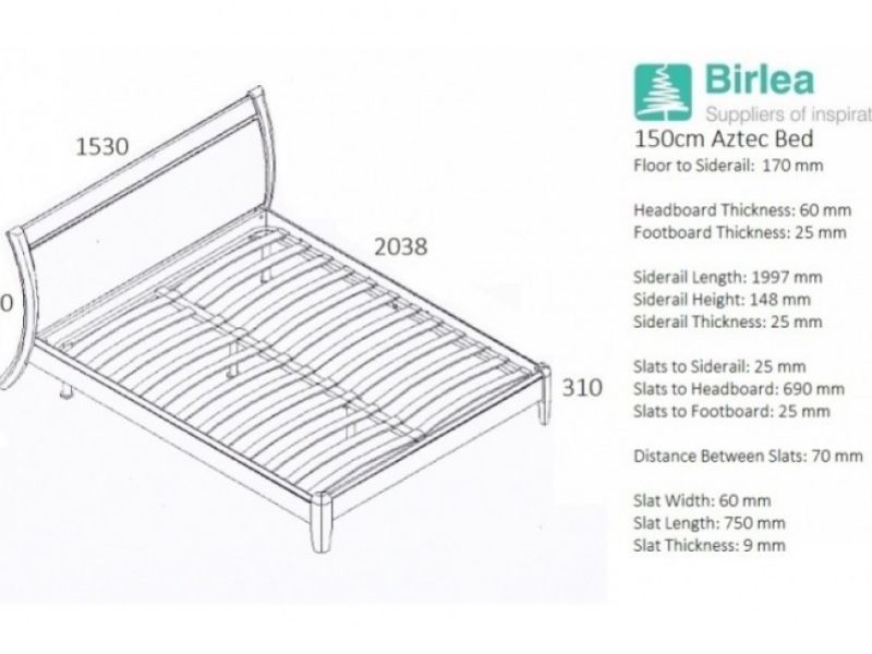 Birlea Aztec White 5ft Kingsize High Gloss Bed Frame