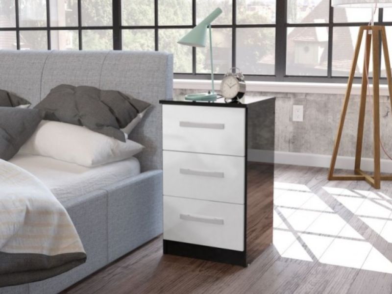 Birlea Lynx Black with White Gloss 3 Drawer Bedside