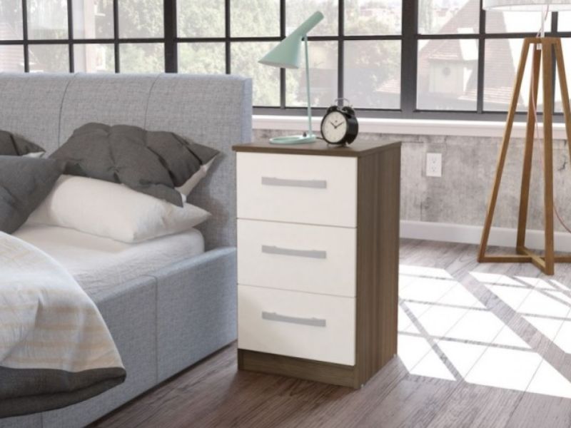 Birlea Lynx Walnut with Cream Gloss 3 Drawer Bedside