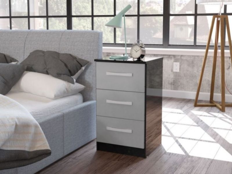 Birlea Lynx Black with Grey Gloss 3 Drawer Bedside