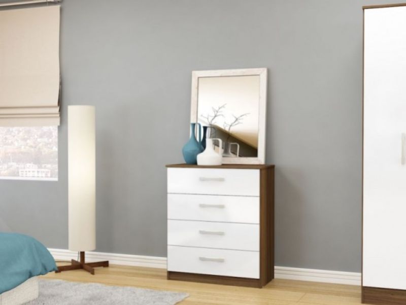 Birlea Lynx Walnut with White Gloss 4 Drawer Chest of Drawers