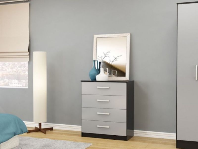 Birlea Lynx Black with Grey Gloss 4 Drawer Chest of Drawers