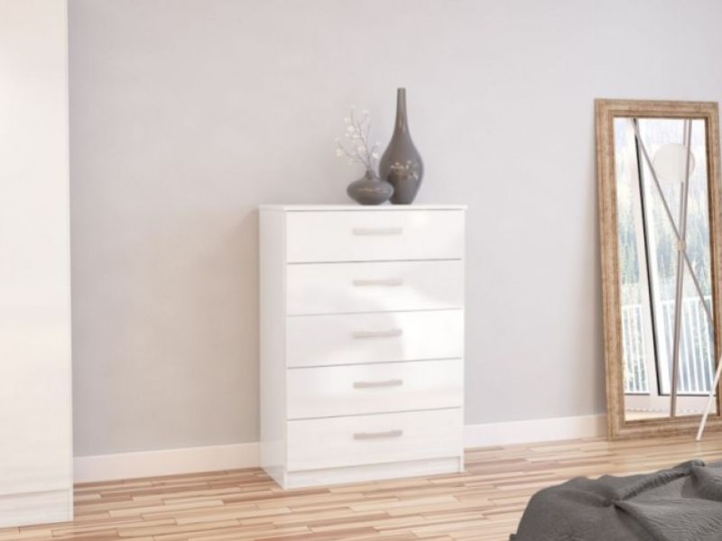 Birlea Lynx White Gloss 5 Drawer Chest of Drawers