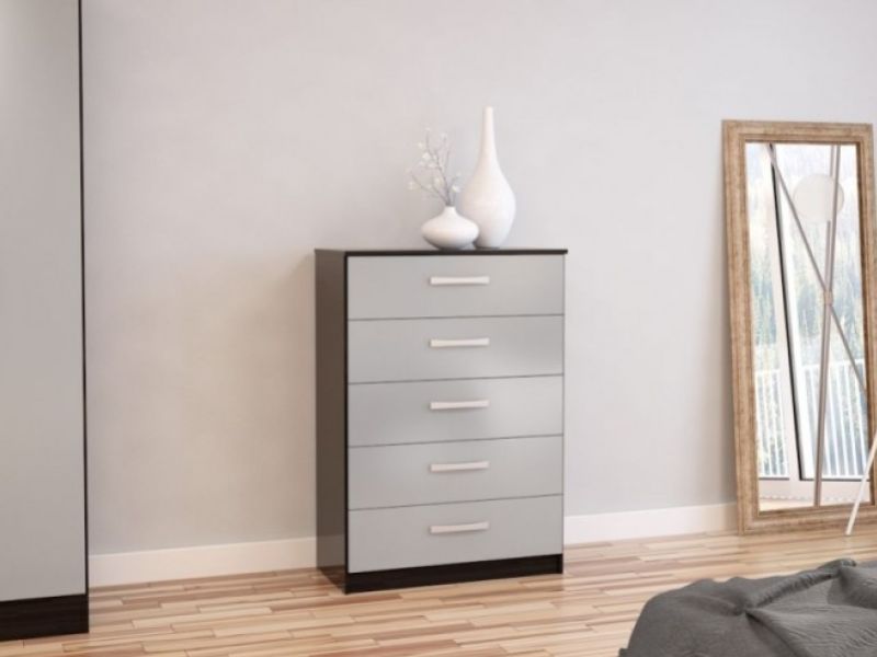 Birlea Lynx Black with Grey Gloss 5 Drawer Chest of Drawers