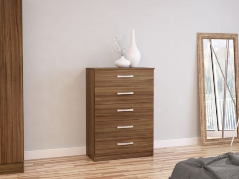 Birlea Lynx Walnut 5 Drawer Chest of Drawers