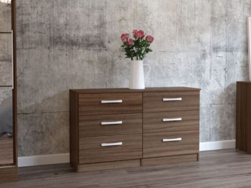 Birlea Lynx Walnut 6 Drawer Wide Chest of Drawers