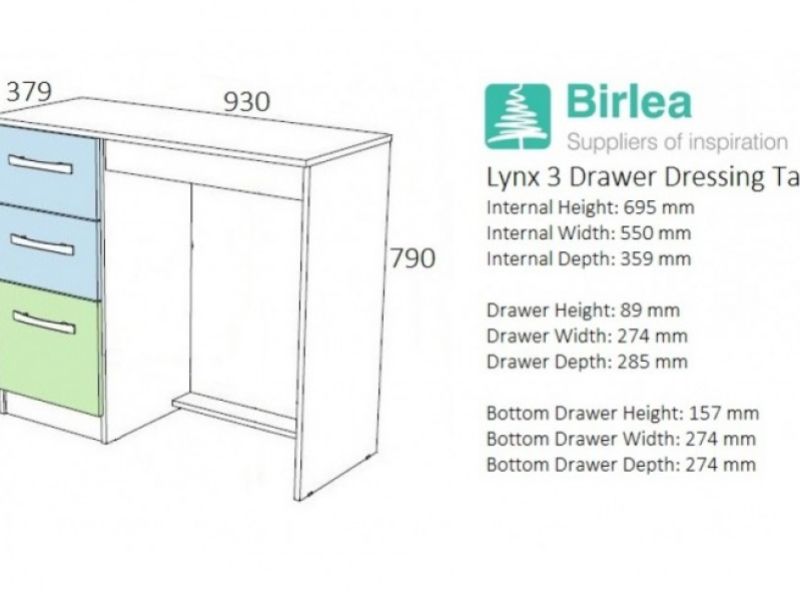 Birlea Lynx Walnut 3 Drawer Single Pedestal Dressing Table