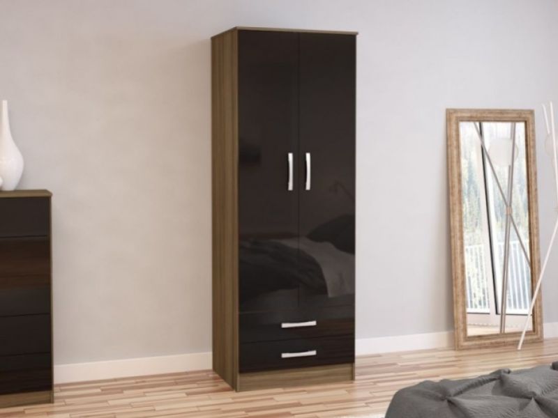 Birlea Lynx Walnut with Black Gloss 2 Door Combi Robe