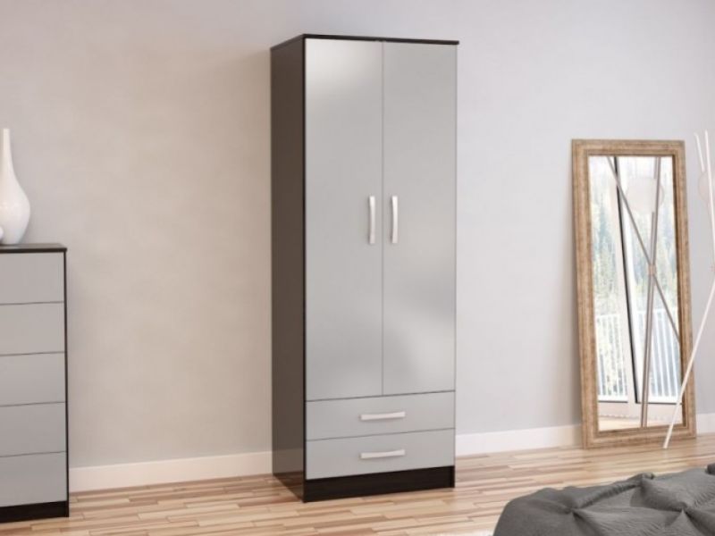 Birlea Lynx Black with Grey Gloss 2 Door Combi Robe