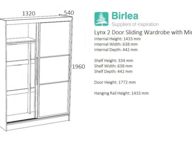 Birlea Lynx Black with White Gloss Sliding Door Wardrobe with Mirror