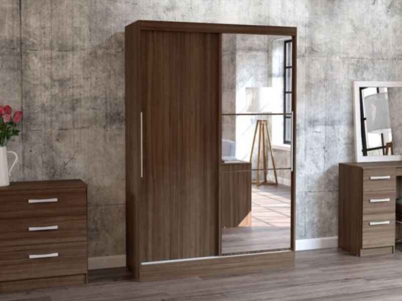 Birlea Lynx Walnut Sliding Door Wardrobe with Mirror