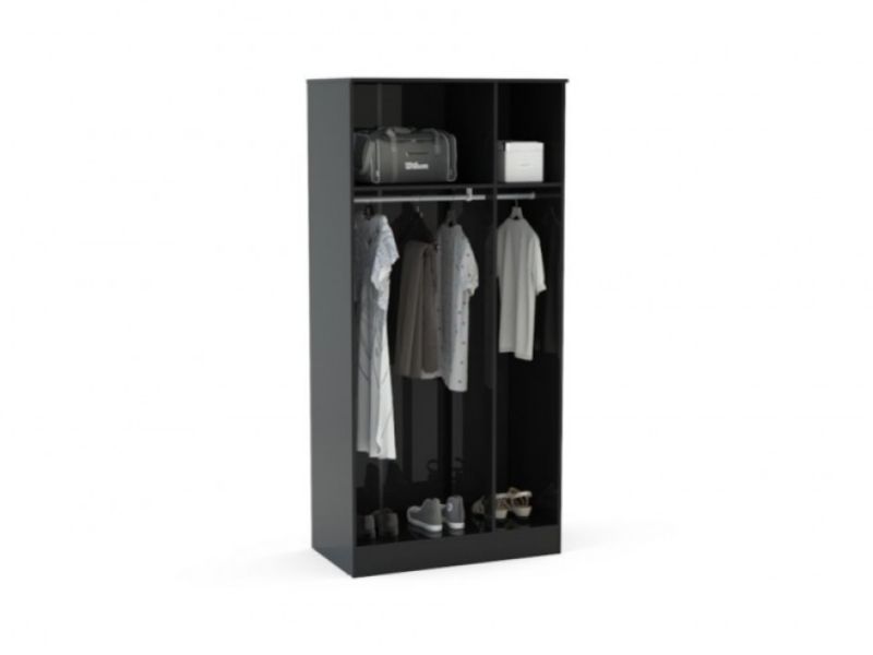 Birlea Lynx Walnut with Black Gloss 3 Door Wardrobe with Center Mirror