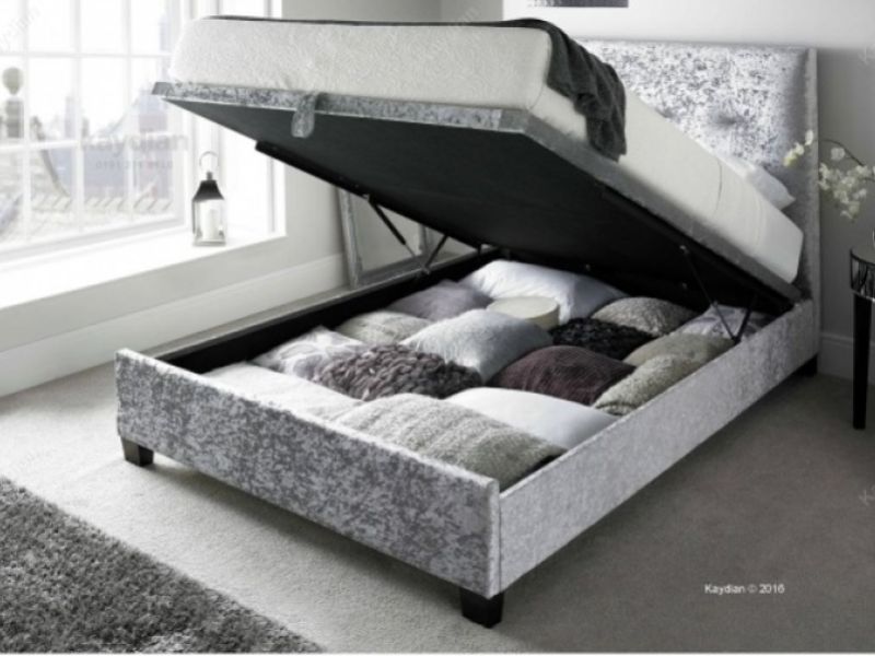 Kaydian Walkworth 5ft Kingsize Silver Velvet Fabric Ottoman Storage Bed