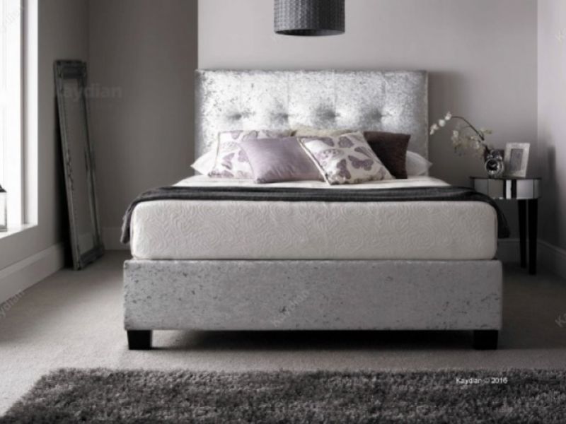 Kaydian Walkworth 5ft Kingsize Silver Velvet Fabric Ottoman Storage Bed