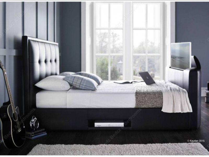 Kaydian Cartmel 6ft Super Kingsize Black Leather TV Bed