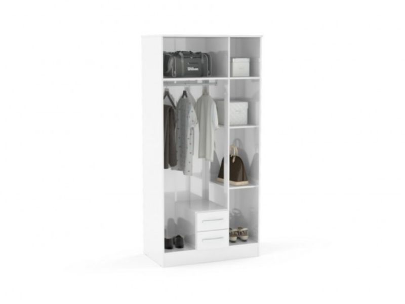 Birlea Lynx White Gloss 3 Door 2 Drawer Wardrobe with Centre Mirror