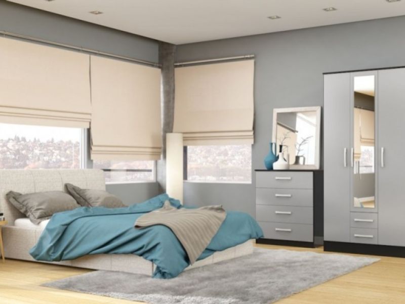 Birlea Lynx Black with Grey Gloss 3 Door 2 Drawer Wardrobe with Centre Mirror