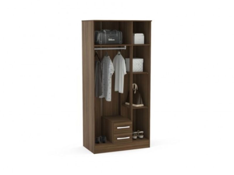 Birlea Lynx Walnut 3 Door 2 Drawer Wardrobe with Centre Mirror