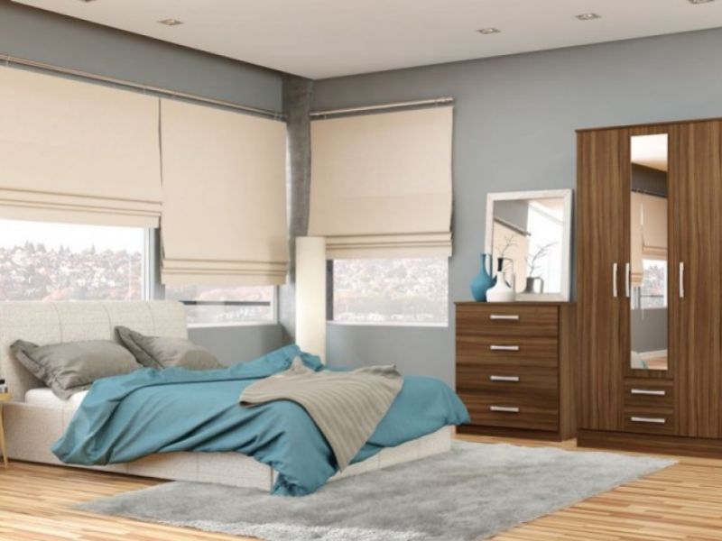 Birlea Lynx Walnut 3 Door 2 Drawer Wardrobe with Centre Mirror