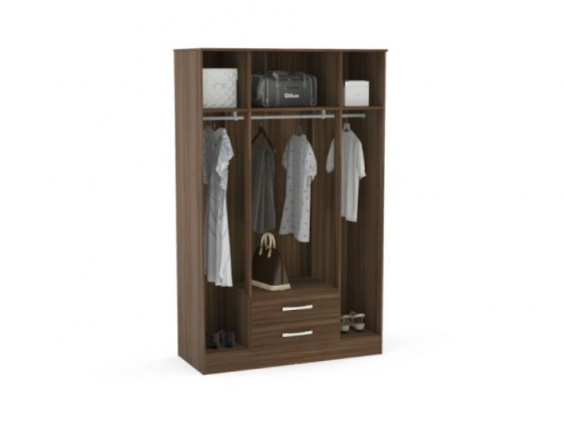 Birlea Lynx Walnut 4 Door 2 Drawer Wardrobe with Center Mirrors