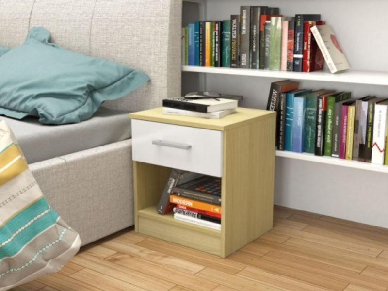 Birlea Cannes 1 Drawer Bedside Table Oak and White