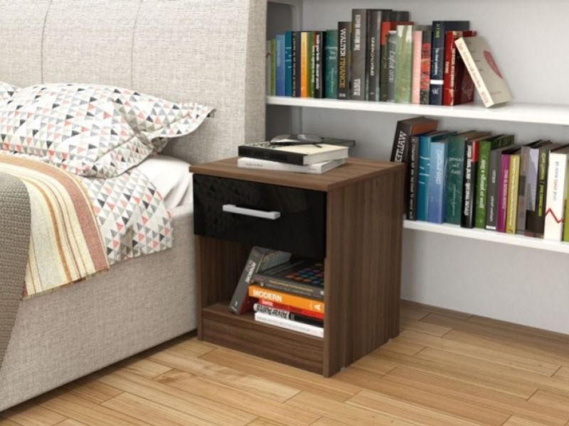 Birlea Cannes 1 Drawer Bedside Table Walnut and Black