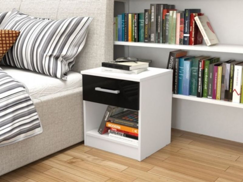 Birlea Cannes 1 Drawer Bedside Table White and Black