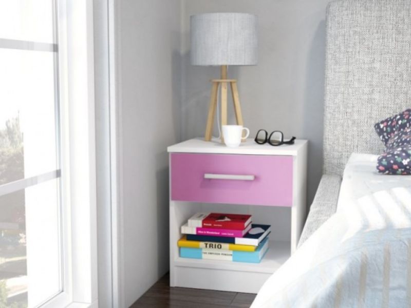 Birlea Cannes 1 Drawer Bedside Table White and Pink