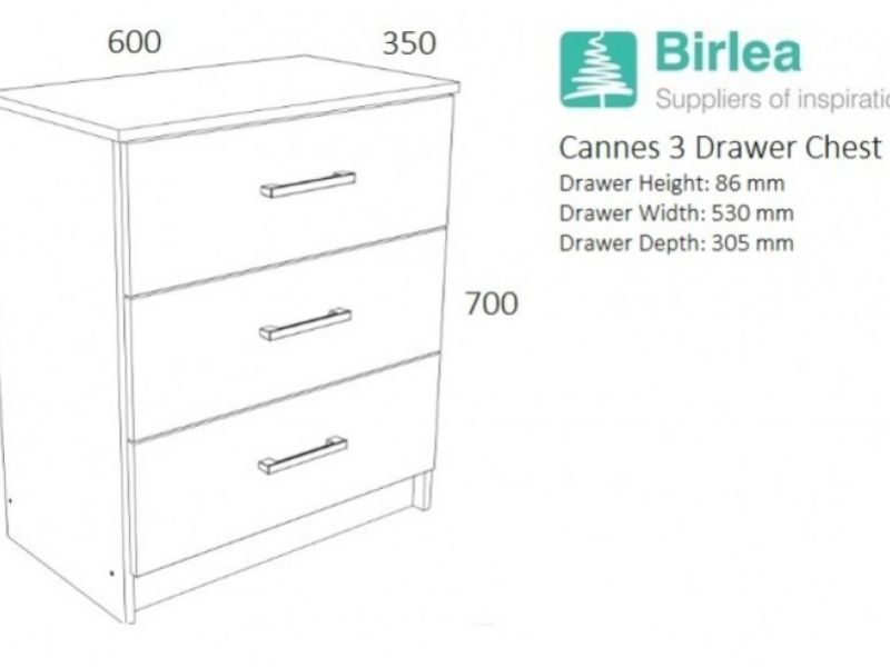 Birlea Cannes 3 Drawer Chest Oak and White