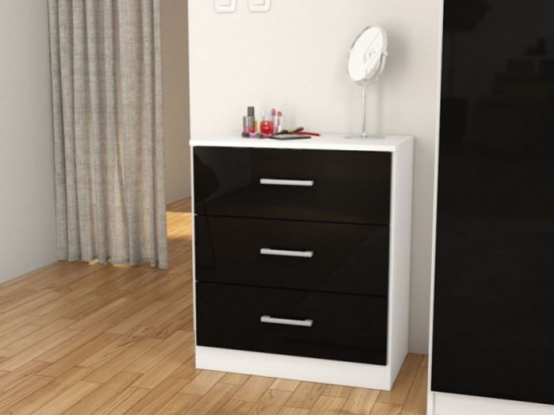 Birlea Cannes 3 Drawer Chest White and Black