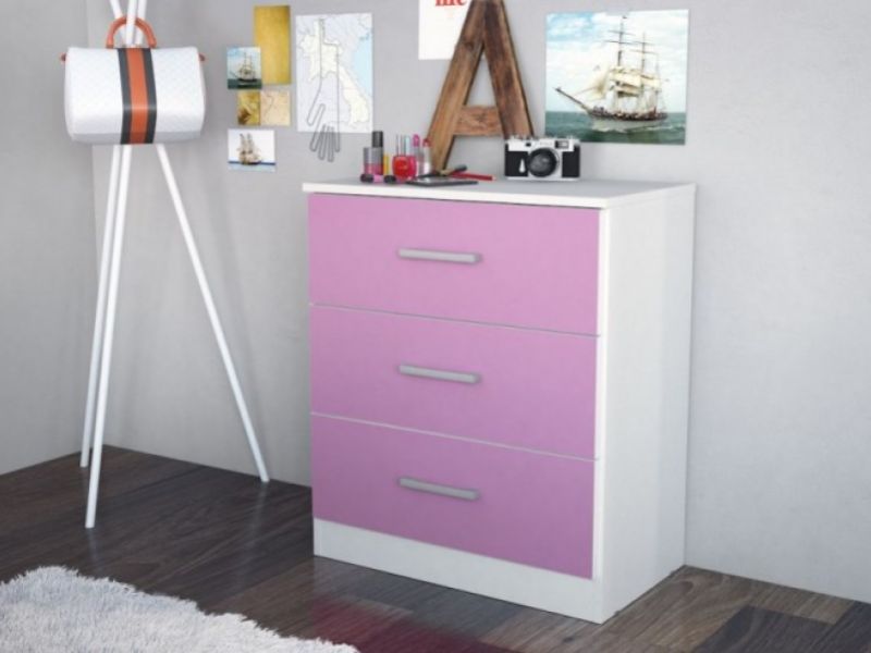 Birlea Cannes 3 Drawer Chest White and Pink