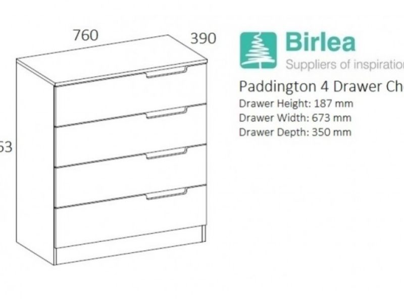 Birlea Paddington 4 Drawer Chest White and Oak