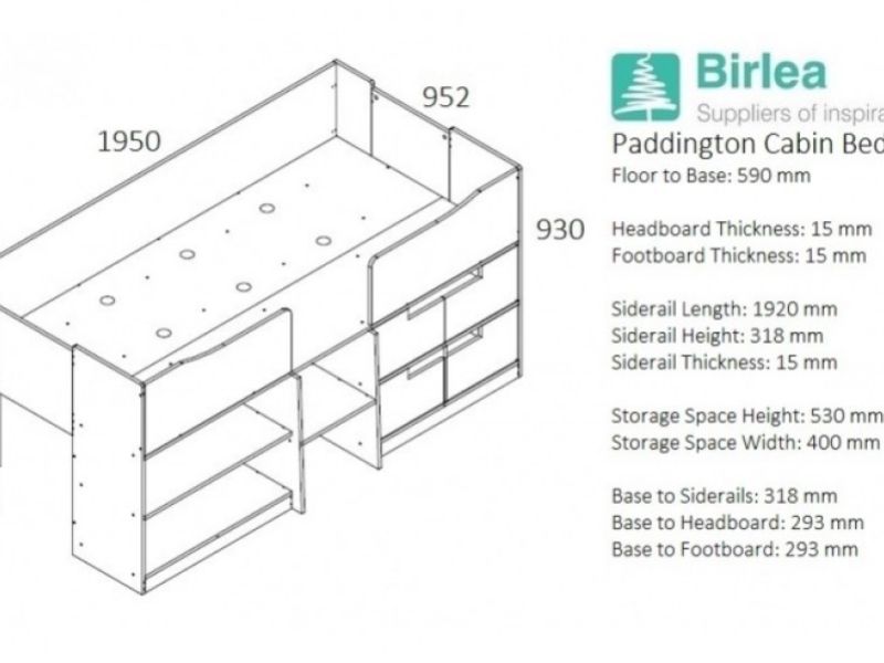 Birlea Paddington Cabin Bed White and Oak