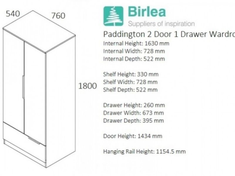 Birlea Paddington 4 PIECE BEDROOM SET White and Oak
