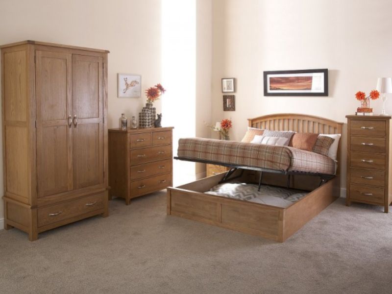 GFW Madrid 5ft Kingsize Natural Oak Finish Ottoman Bed