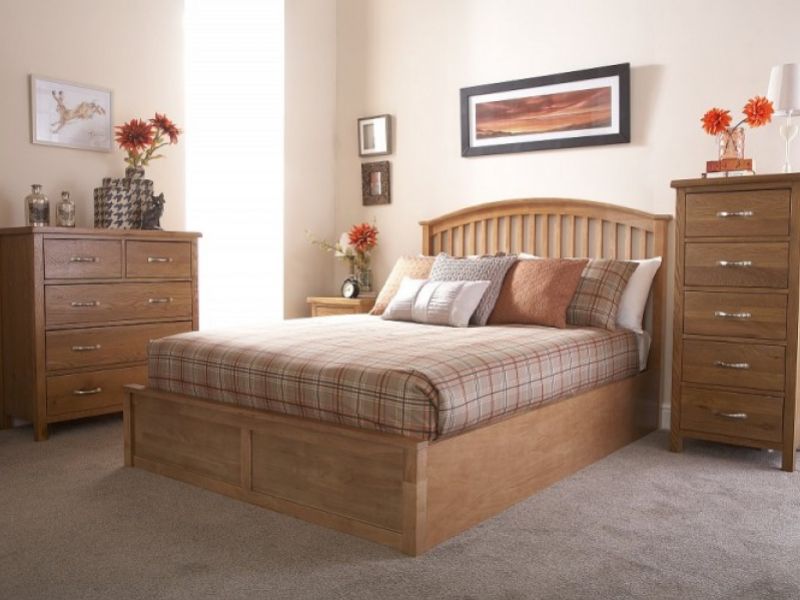 GFW Madrid 5ft Kingsize Natural Oak Finish Ottoman Bed