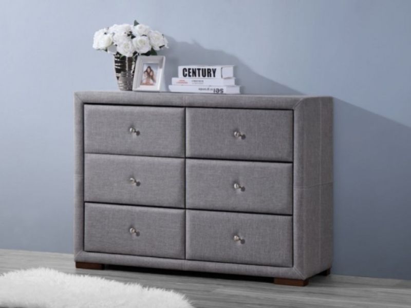 Birlea Sorrento 6 Drawer Dresser in Grey Fabric