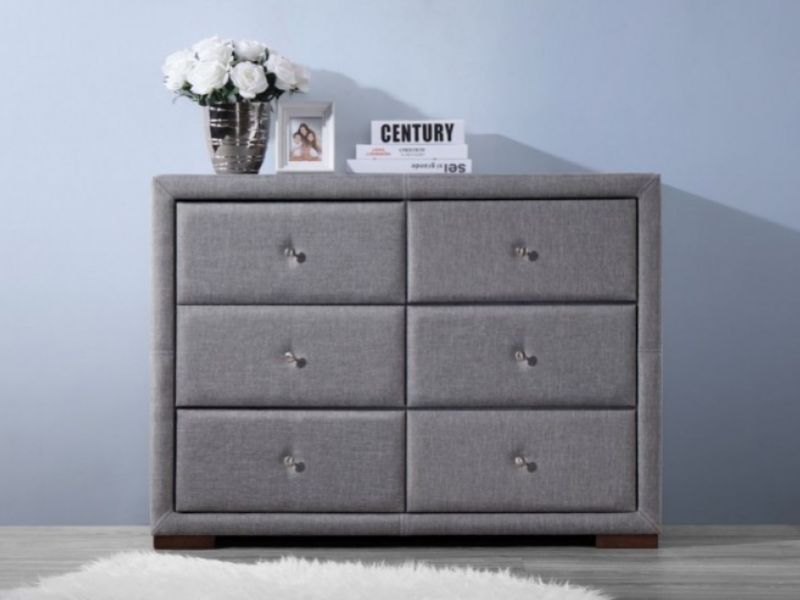 Birlea Sorrento 6 Drawer Dresser in Grey Fabric