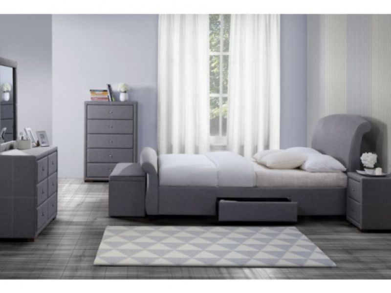 Birlea Barcelona 4ft6 Double Grey Fabric Bed Frame with 2 Drawers