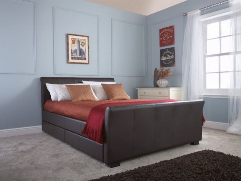 GFW Hannover 5ft Kingsize Brown Faux Leather Storage Bed