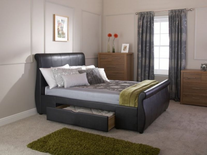 GFW Alabama 4ft6 Double Black Faux Leather Storage Bed Frame