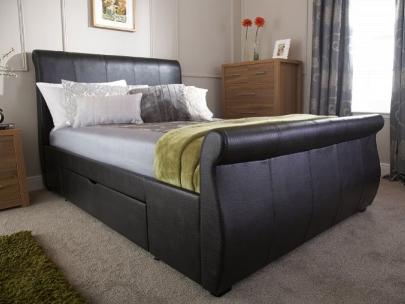 Faux Leather Storage Bed Frame, King Size Faux Leather Bed Frame With Drawers