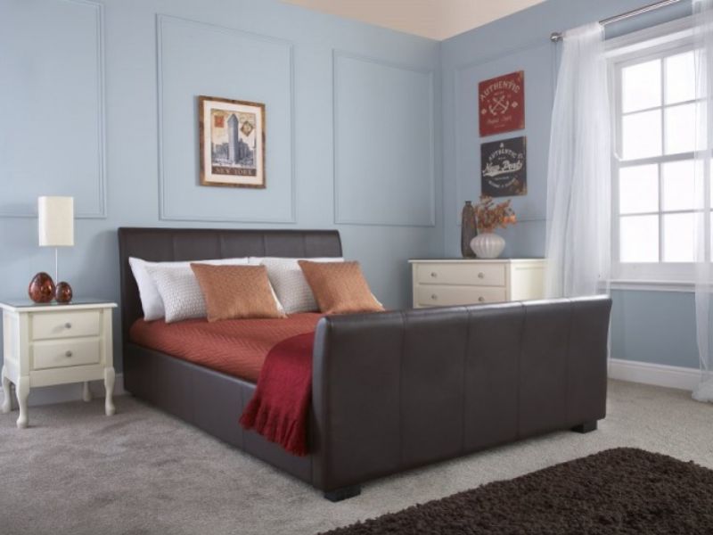 GFW Hannover 5ft Kingsize Brown Faux Leather Bed