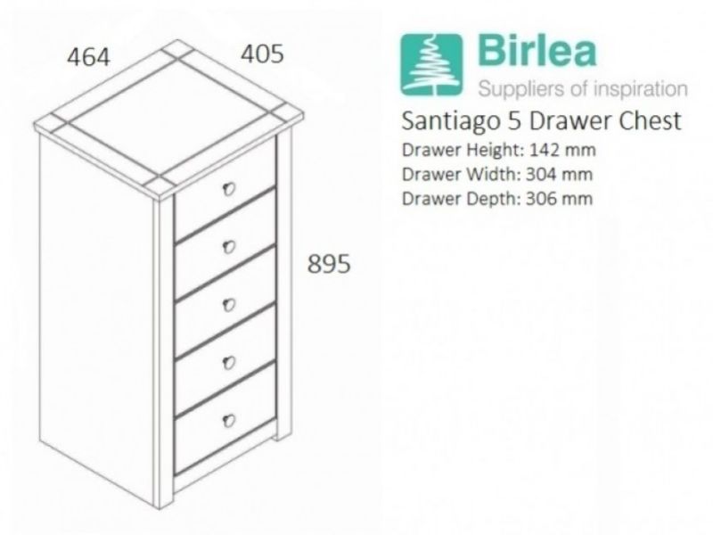Birlea Santiago 5 Drawer Chest of Drawers