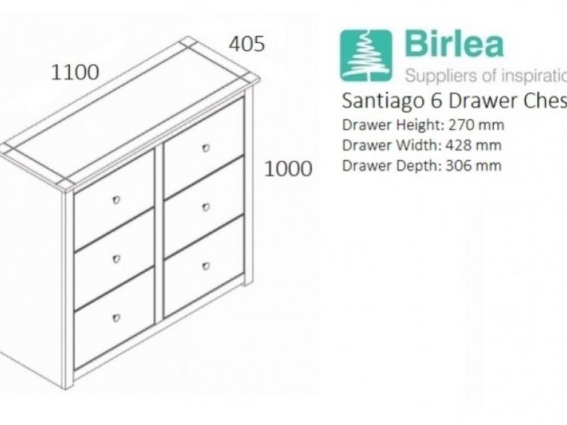 Birlea Santiago 6 Drawer Chest of Drawers