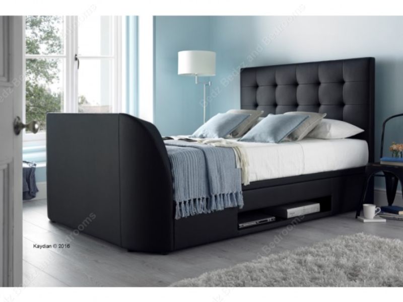 Kaydian Barnard 4ft6 Double Black Leather Ottoman TV Bed