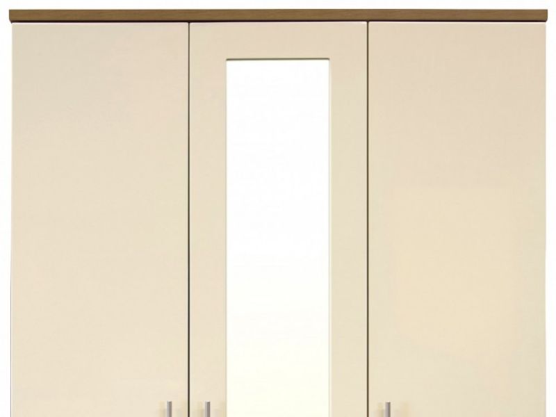 GFW Keswick 3 Door Cream Gloss Wardrobe With Mirrors